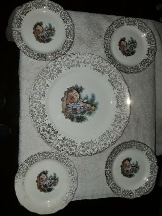 Sebring Pottery Chantilly 22k Gold Victorian Man And Woman Pictured On Plate.