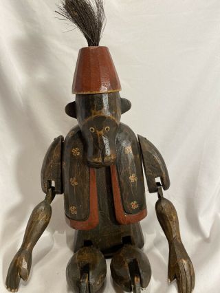 Rare Vintage Wooden Hand Carved Bellboy Organ Grinder Monkey Shelf Sitter