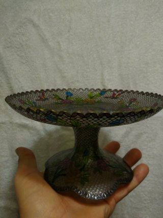 Plique A Jour Transparent Footed Enamel Chinese Cloisonne Glass Bowl 8 " X 4 1/2 H