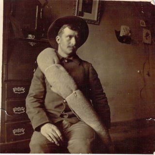 4 " X 4 " Snapshot Of Soldier With Blanket Across Chest.  Spanish American War?