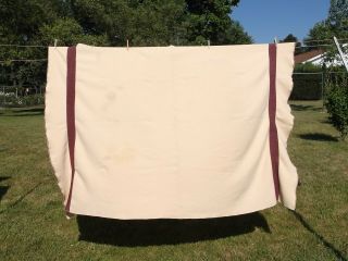 World War Ii Usa Military Medical Wool Blanket - Khaki W/maroon Stripes 1940