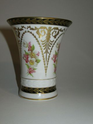 Bavarian Alka Kunst Gold Trimmed Floral Vase Marked Trianon On Bottom
