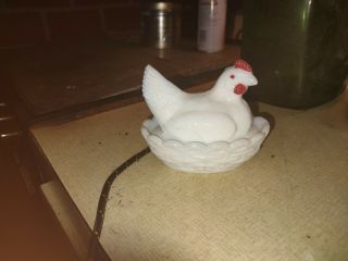Vintage Hen On Nest Chicken Salt Cellar Light Blue Milk Glass